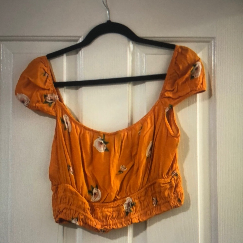 Floral Puff Sleeve Crop Top - Orange - Picture 2 of 2
